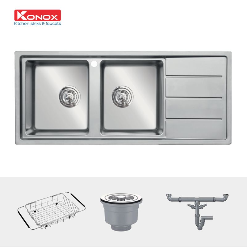 Chi tiết chậu rửa bát inox 2 hố Konox Beta 1160 Bàn Phải Chi tiết chậu rửa bát inox 2 hố Konox Beta 1160 Bàn Phải