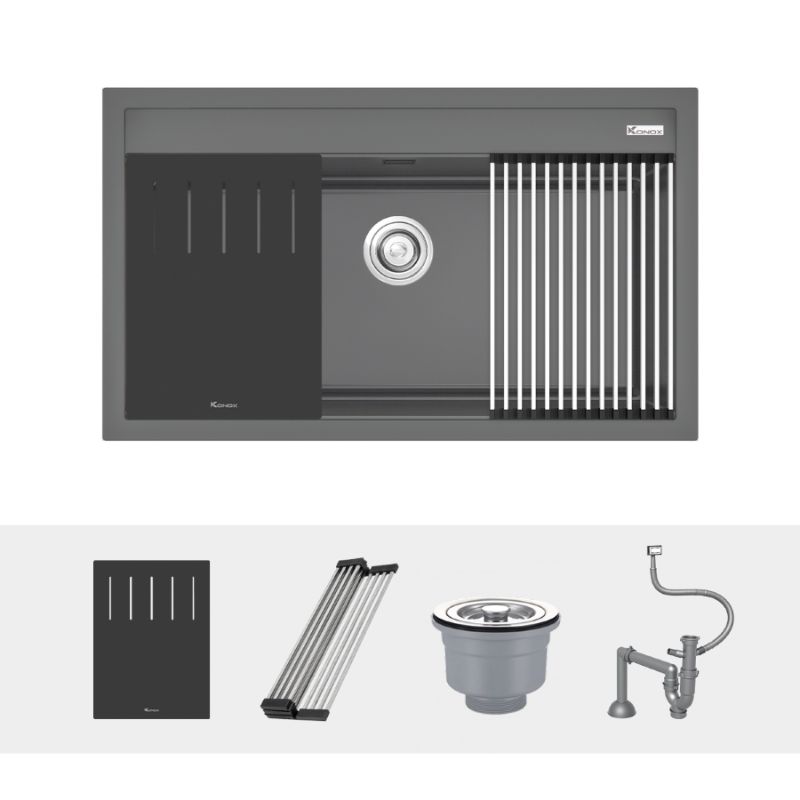 Ảnh chậu rửa bát đá 1 hố Konox Terra 860S Grey Ảnh chậu rửa bát đá 1 hố Konox Terra 860S Grey