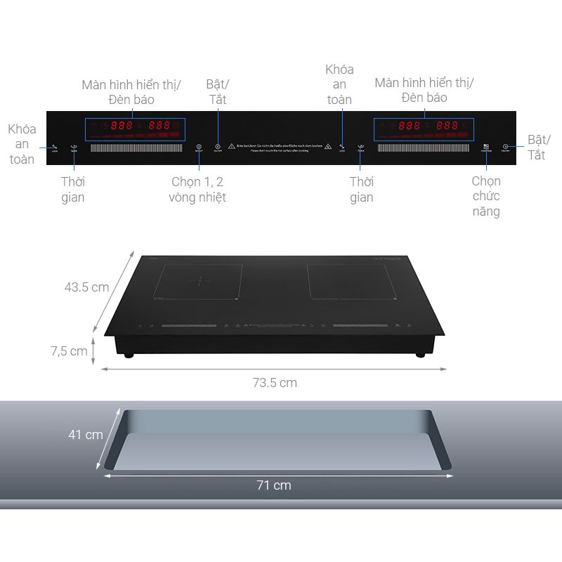 Kích thước bếp từ kết hợp hồng ngoại Junger MTD-18 lắp âm Kích thước bếp từ kết hợp hồng ngoại Junger MTD-18 lắp âm