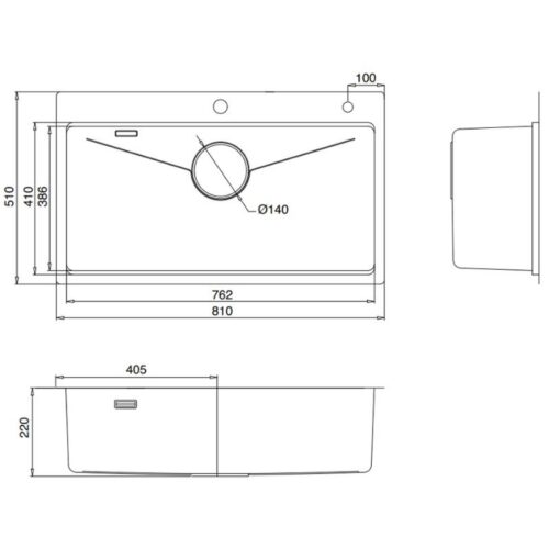 Chậu rửa bát 1 hố Kluger KW8181FS-S81 5 Kích thước chậu rửa bát 1 hố Kluger KW8181FS-S81