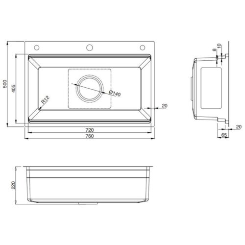 Chậu rửa bát 1 hố Kluger KWF8161FS-S76 5 Kích thước chậu rửa bát 1 hố Kluger KWF8161FS-S76