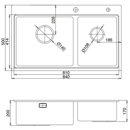 Chậu rửa bát 2 hố Kluger KW8211S-S84 5 Kích thước chậu rửa bát 2 hố Kluger KW8211S-S84