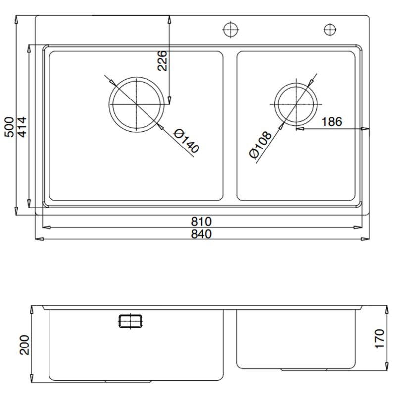 Kích thước chậu rửa bát 2 hố Kluger KW8211S-S84 Kích thước chậu rửa bát 2 hố Kluger KW8211S-S84