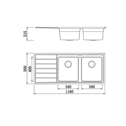 Chậu rửa bát Konox European sink Premium KS11650 2B Bàn trái 5 Kích thước chậu rửa bát Konox European sink Premium KS11650 2B Bàn trái
