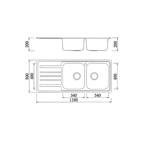 Chậu rửa bát Konox European Artusi KS11650 1D Bàn trái 3 Kích thước chậu rửa bát Konox European Artusi KS11650 1D Bàn trái