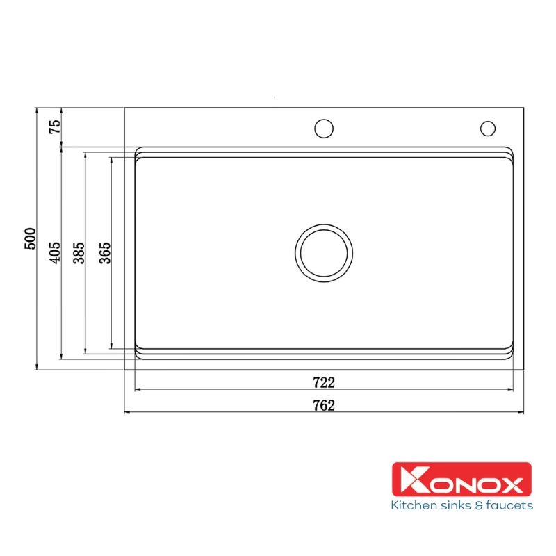 Kích thước chậu rửa bát Konox KN7650TS Kích thước chậu rửa bát Konox KN7650TS