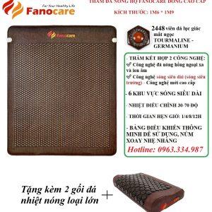 Thảm/nệm đá nhiệt nóng Hàn Quốc Fanocare dòng cao cấp KT 1m6 * 1m9 đá lục giác mắt ngọc kèm sóng siêu dài (thảm đôi)(Tặng kèm 1 gối đá tourmaline có nhiệt)