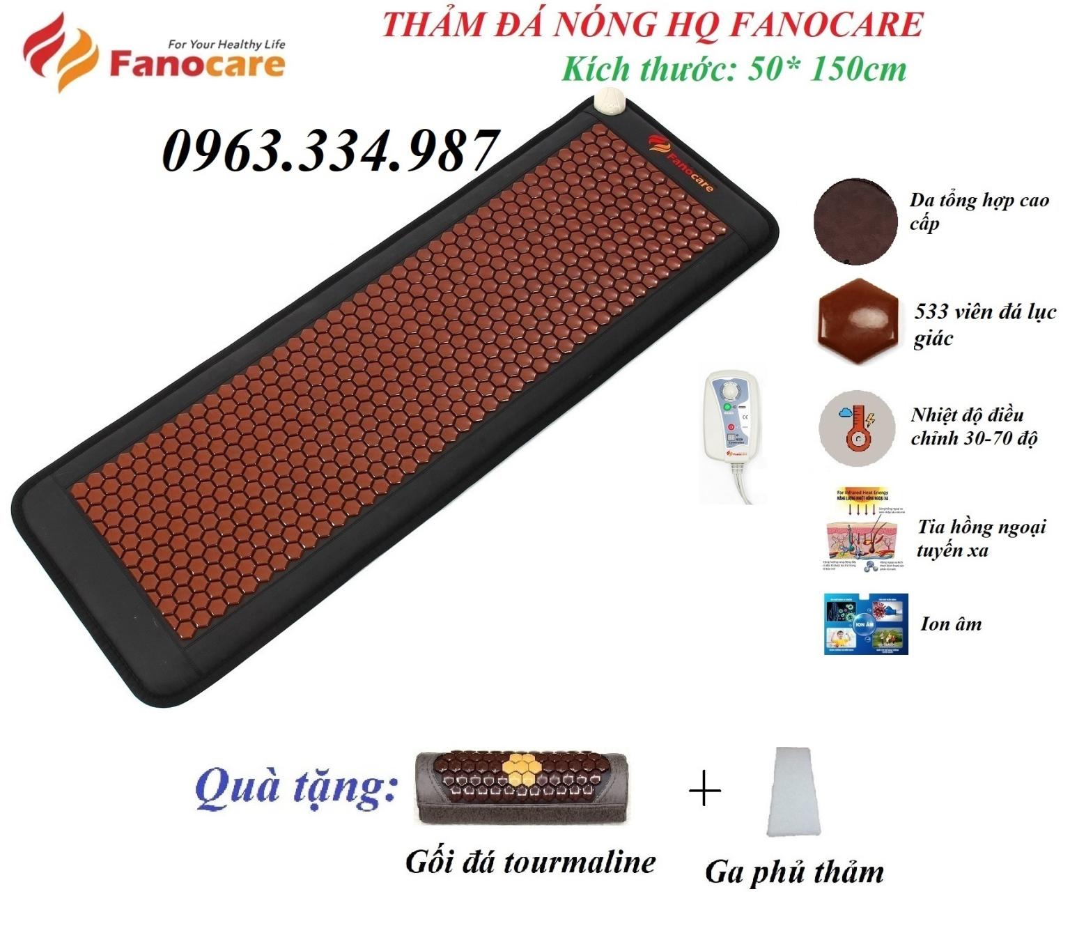 Thảm đá nhiệt nóng Hàn Quốc Fanocare KT 50*150 tourmaline lục giác nâu (Tặng quà)