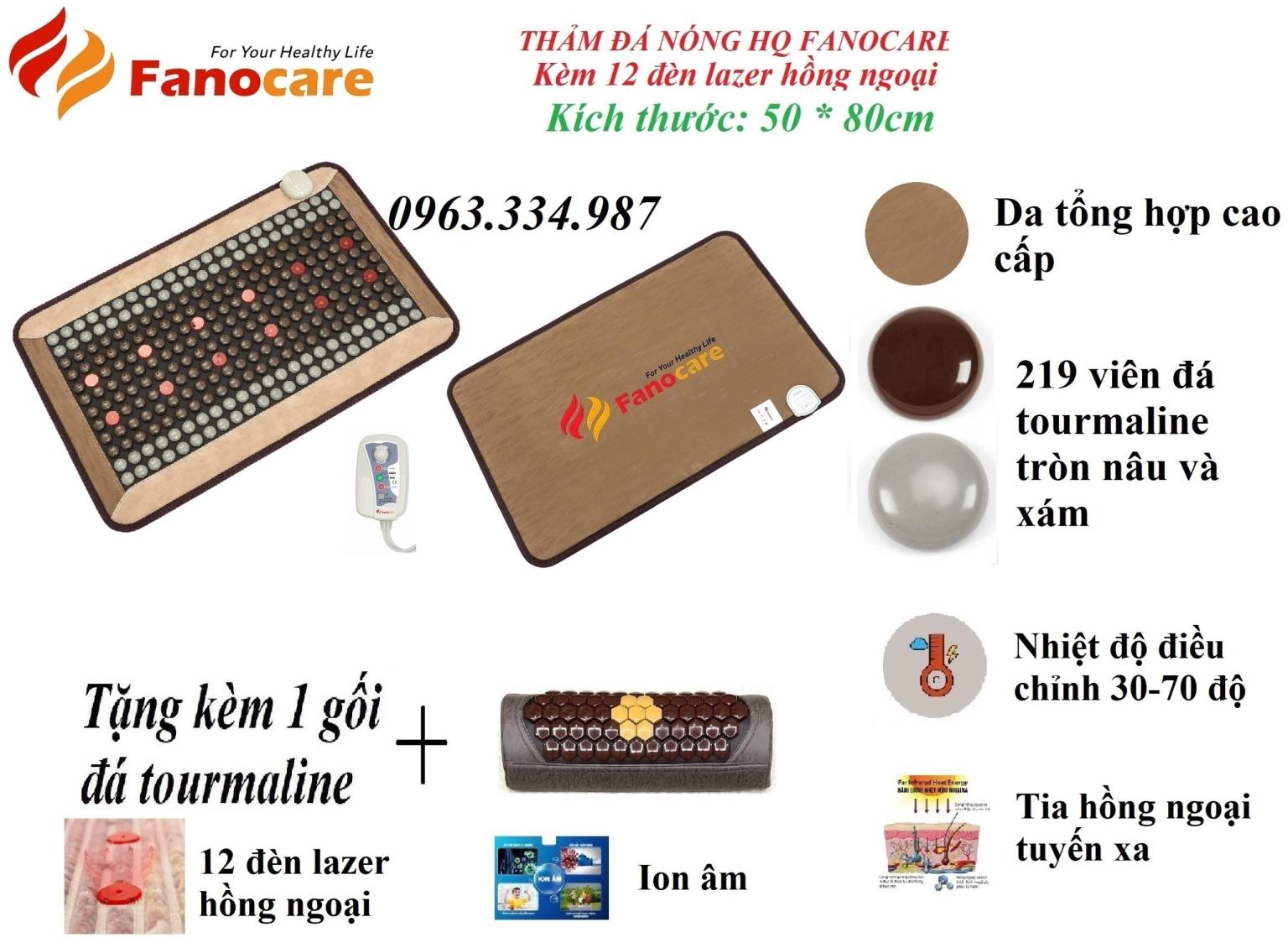 Thảm/Nệm đá nhiệt nóng Hàn Quốc Fanocare KT 50x80cm kèm 12 đèn lazer  (Tặng quà)