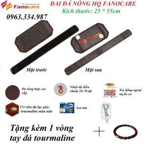 Đai đá nhiệt nóng germanium Hàn Quốc Fanocare KT 25*55cm tròn đen bóng giảm mỡ bụng, đau lưng đau cột sống FN06R (Tặng 1 vòng tay đá)