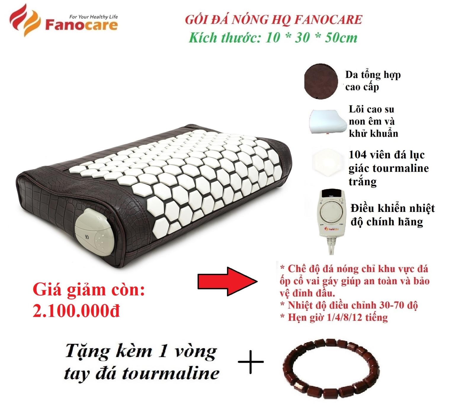 Gối đá nhiệt nóng HQ Fanocare KT 10*30*50cm đá lục giác trắng giảm đau mỏi vai gáy và đỡ đầu ngủ qua đêm (Tặng quà)