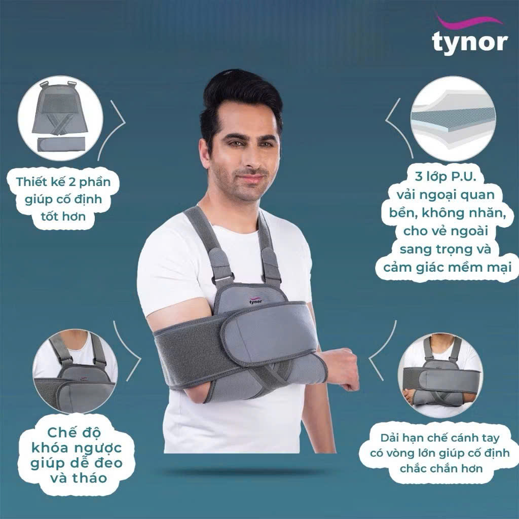 Đai cố định cánh tay Tynor C02 có băng treo tay, cho người bị gãy tay, chấn thương vai