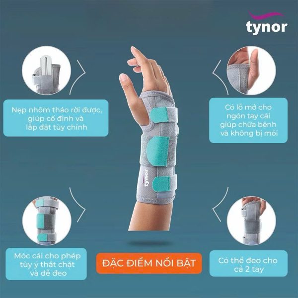 Nẹp cổ tay Tynor E43 có thanh nẹp, cố định cổ tay giúp giảm đau, viêm cơ và gân cổ tay( dùng được cả hai tay)