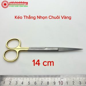 Kéo Thẳng Nhọn Chuôi Vàng 14cm