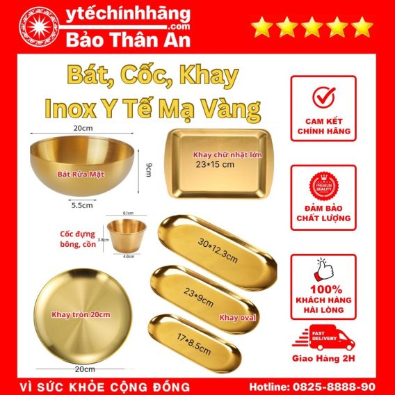 Panh Kẹp Xốp Foerster Răng Cưa 19 Dụng Cụ Spa Y Tế Inox Mạ Vàng - Bát, Cốc, Khay Chữ Nhật, Khay Oval, Khay Hình Tròn