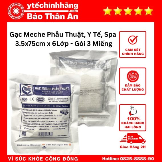 Gạc Meche Phẫu Thuật 35mm x 75cm x 6Lớp - Gói 3 Miếng 8 Gạc Meche Phẫu Thuật 35mm x 75cm x 6Lớp - Gói 3 Miếng