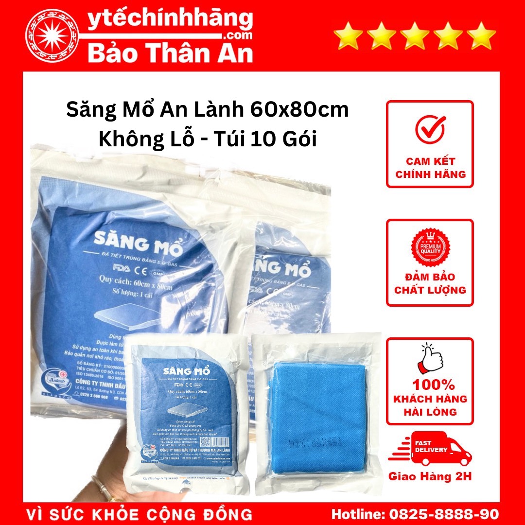 Săng Mổ An Lành 60x80cm Không Lỗ - Túi 10 Gói Săng Mổ An Lành 60cm x 80cm Không Lỗ - Gói 1 Cái