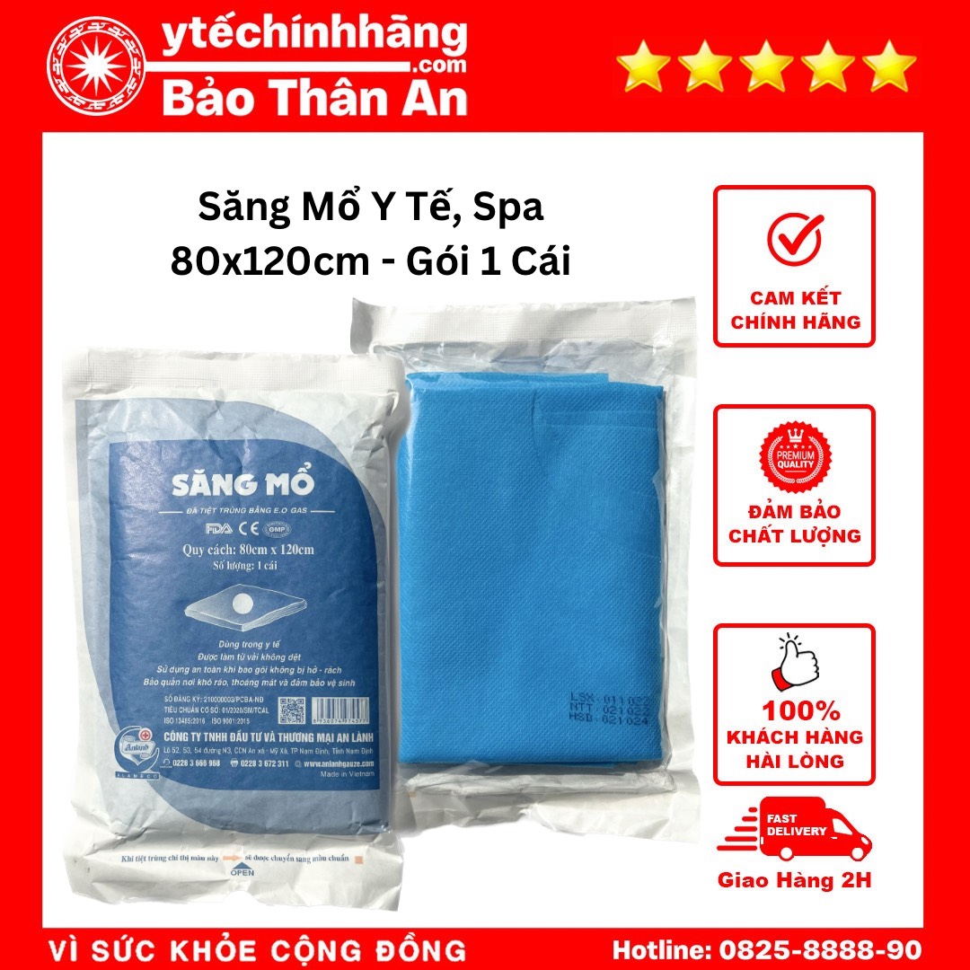 Săng Mổ Y Tế Spa 80cm x 120cm - Gói 1 Cái 4 Săng Mổ An Lành 80cm x 120cm Có Lỗ - Gói 1 Cái