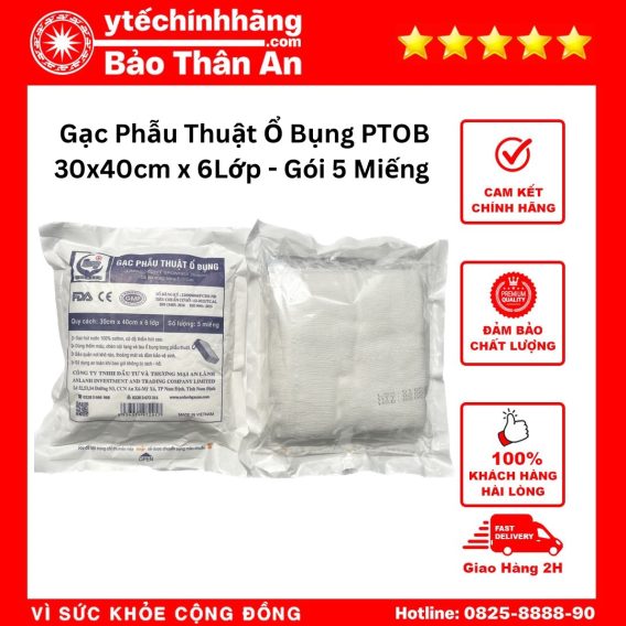 Gạc Phẫu Thuật Ổ Bụng 30cm x 40cm x 6Lớp - Gói 5 Miếng