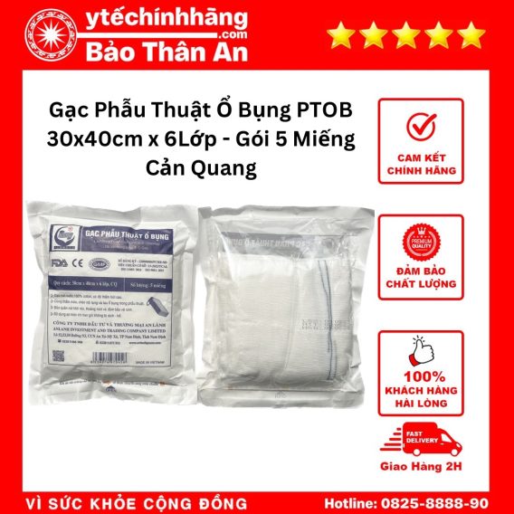Gạc Phẫu Thuật Ổ Bụng 30cm x 40cm x 6Lớp Cản Quang - Gói 5 Miếng