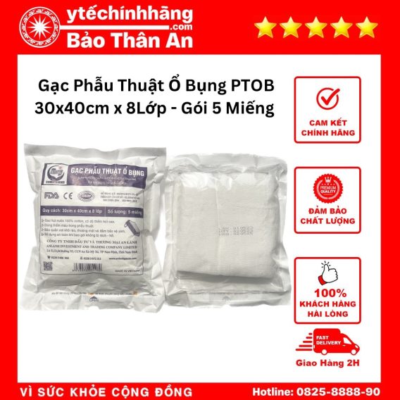 Gạc Phẫu Thuật Ổ Bụng 30cm x 40cm x 8Lớp - Gói 5 Miếng