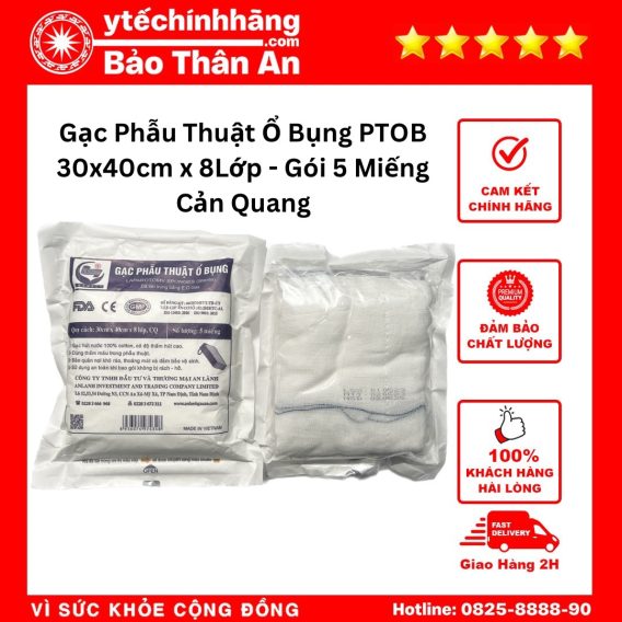 Gạc Phẫu Thuật Ổ Bụng 30cm x 40cm x 8Lớp Cản Quang - Gói 5 Miếng