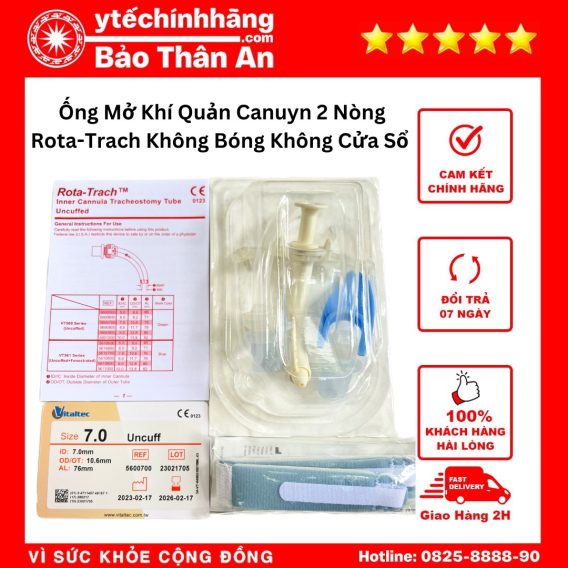 Ống Mở Khí Quản Canuyn 2 Nòng Rota-Trach Không Bóng Không Cửa Sổ 25 Có các cỡ thông dụng (size): Số 5.0 | Số 6.0 | Số 7.0 | Số 8.0