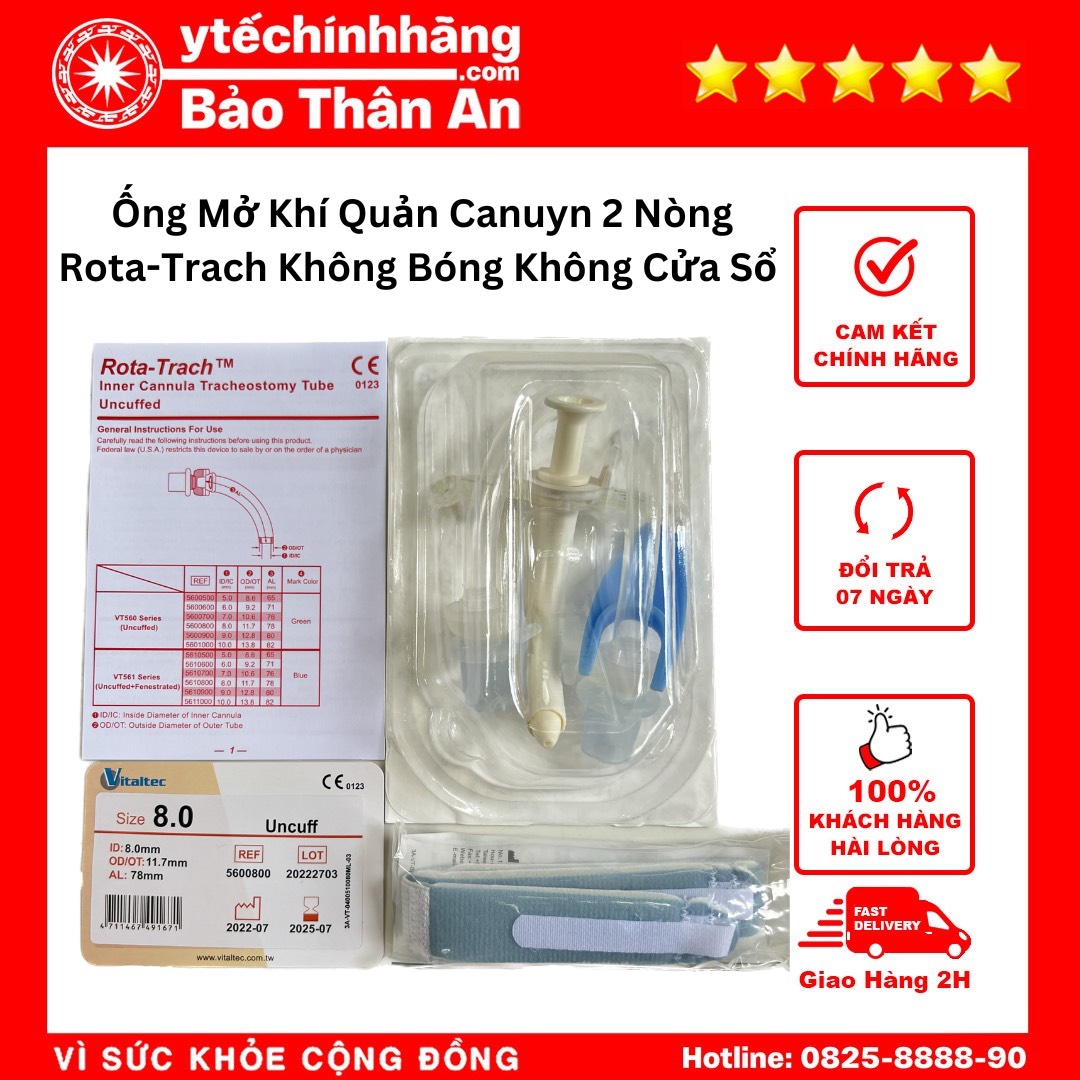 Ống Mở Khí Quản Canuyn 2 Nòng Rota-Trach Không Bóng Không Cửa Sổ 5 Ong Mo Khi Quan Canuyn 2 Nong Rota Trach Khong Bong Khong Cua So 5