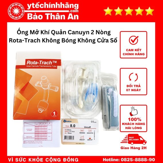 Ống Mở Khí Quản Canuyn 2 Nòng Rota-Trach Không Bóng Không Cửa Sổ 24 Ống Mở Khí Quản Canuyn 2 Nòng Rota-Trach Không Bóng Không Cửa Sổ được sử dụng trong y tế.