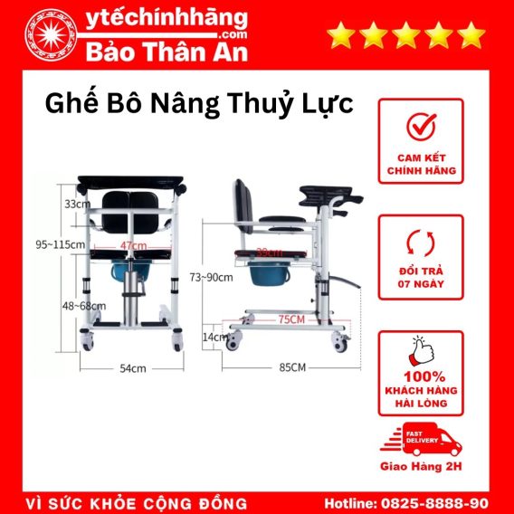 Ghế bô nâng thủy lực: Có Bánh Xe, Có Bô, (Có bàn ăn - nếu mua kèm)