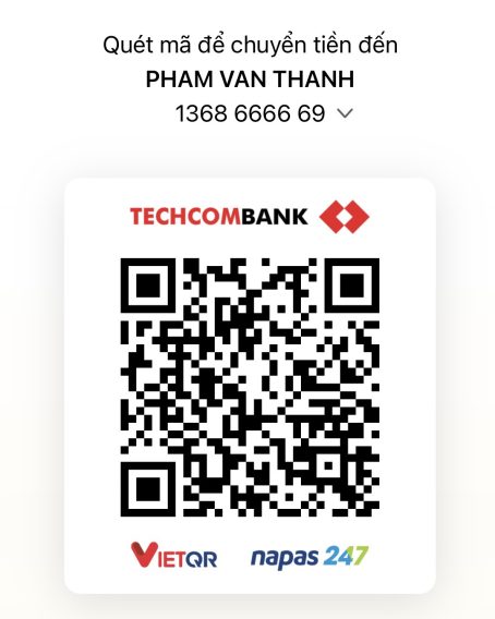 Cảm Ơn 1 Techcombank - STK: 1368666669 - Chu TK: Pham Van Thanh