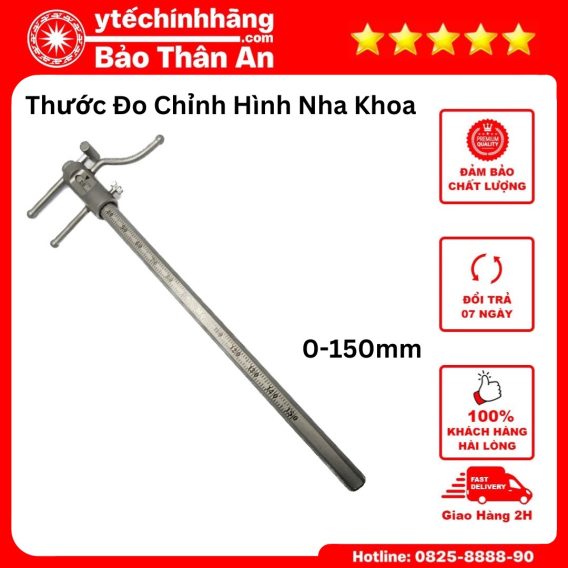 Thước Đo Chỉnh Hình Nha Khoa có kích thước khoảng đo hoạt động từ 0mm-100mm-150mm
