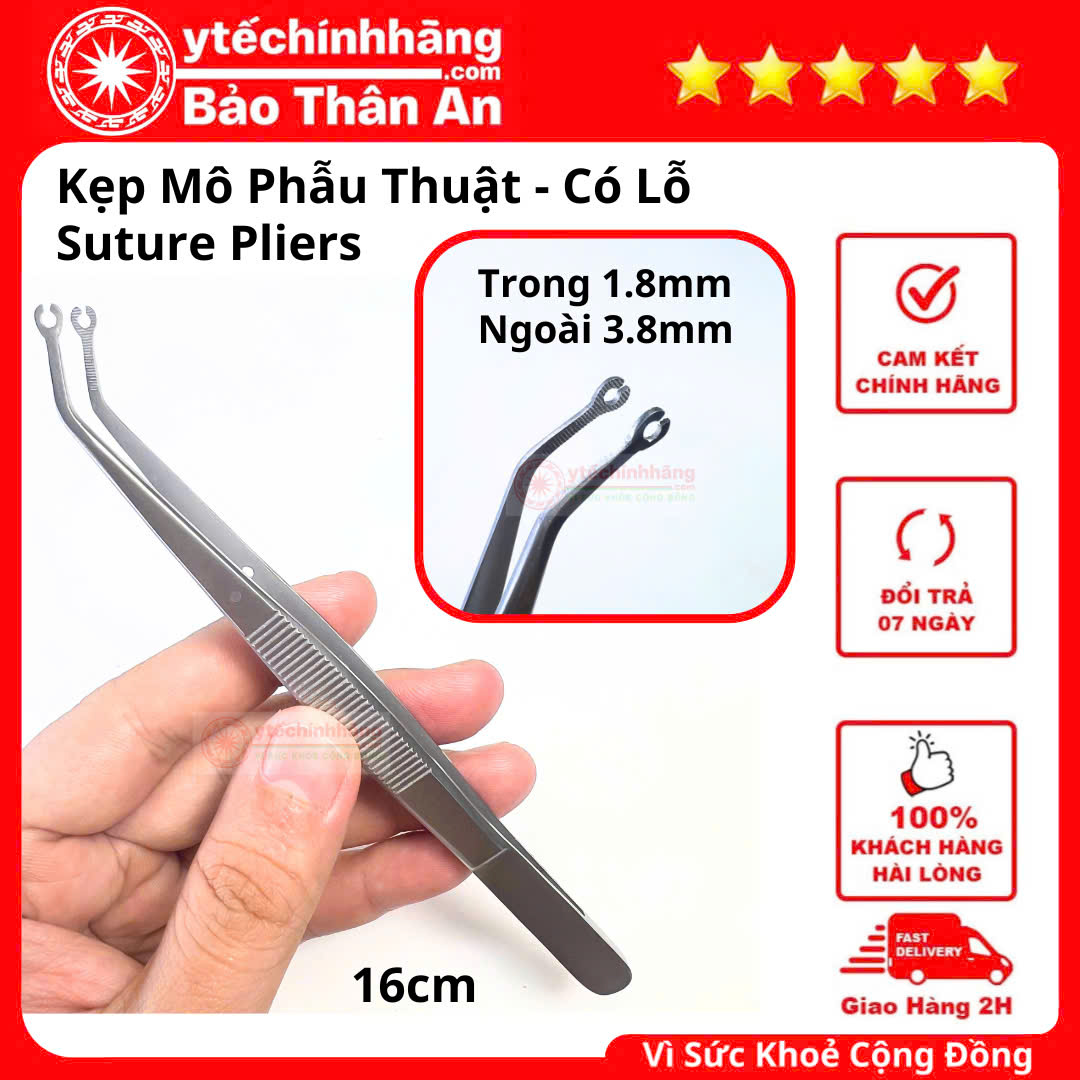 Kẹp mô phẫu thuật có lỗ mở suture pliers Kep mo phau thuat co lo mo suture pliers