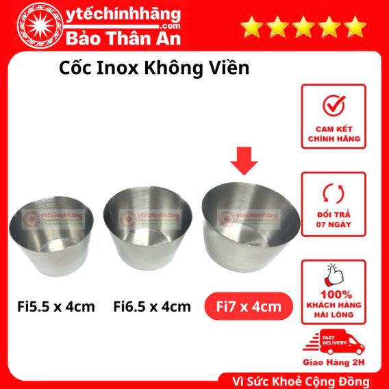 Cốc Chén Bát Inox 30 5. Cốc Inox Không Viền; Fi6.5cm x 4cm
