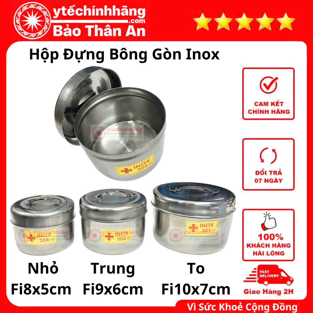 Hộp Đựng Bông Gòn Inox Hop Dung Bong Gon