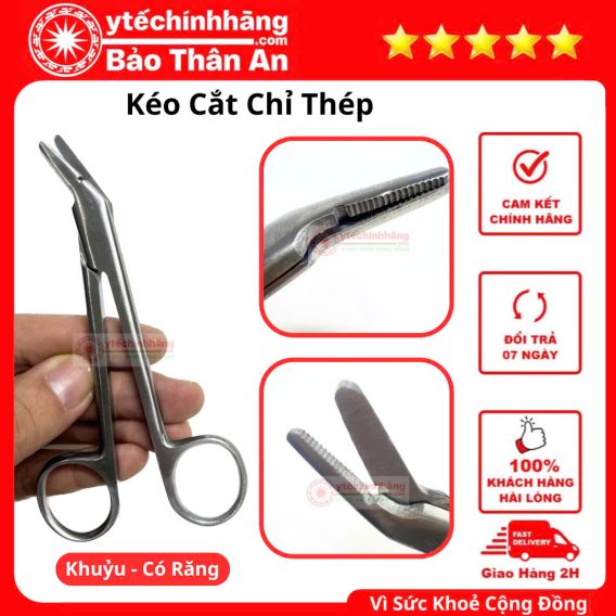 Kéo cắt chỉ thép Đầu Khuỷu Có Răng, chiều dài 12cm
