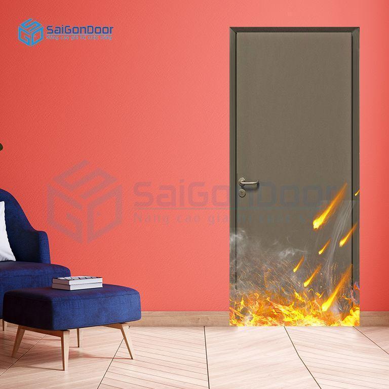 Cửa ngăn cháy phòng khách cao cấp và cách âm tốt với bề mặt vân gỗ sang trọng P1 màu đen