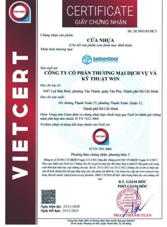 Chứng nhận hợp chuẩn hợp quy cửa nhựa Chứng nhận hợp chuẩn hợp quy cửa nhựa