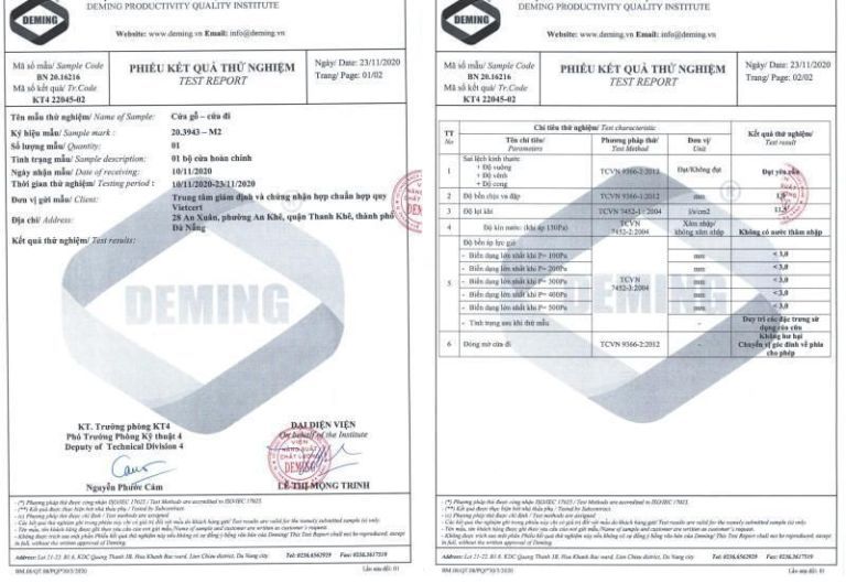 CHỨNG NHẬN HỢP CHUẨN HỢP QUY CỬA GỖ, CỬA NHỰA, CỬA THÉP VÀ CỬA NHÔM 8 Ket qua thu nghiem cua go P1 scaled