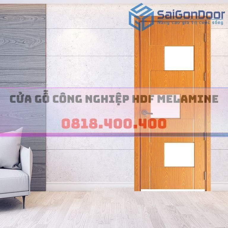 Cửa gỗ HDF Melamine fix ô kính mờ Cửa gỗ HDF Melamine fix ô kính mờ