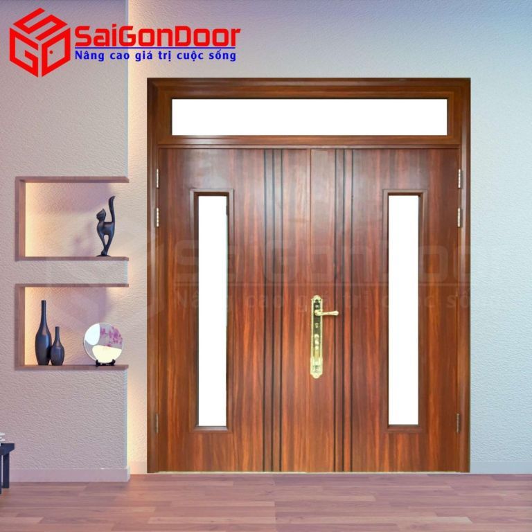 Mẫu Cửa Thép Vân Gỗ Trơn: Thiết kế đơn giản, với bề mặt trơn và vân gỗ tự nhiên. Thích hợp cho những ngôi nhà có phong cách hiện đại, tối giản. Cửa thép vân gỗ
