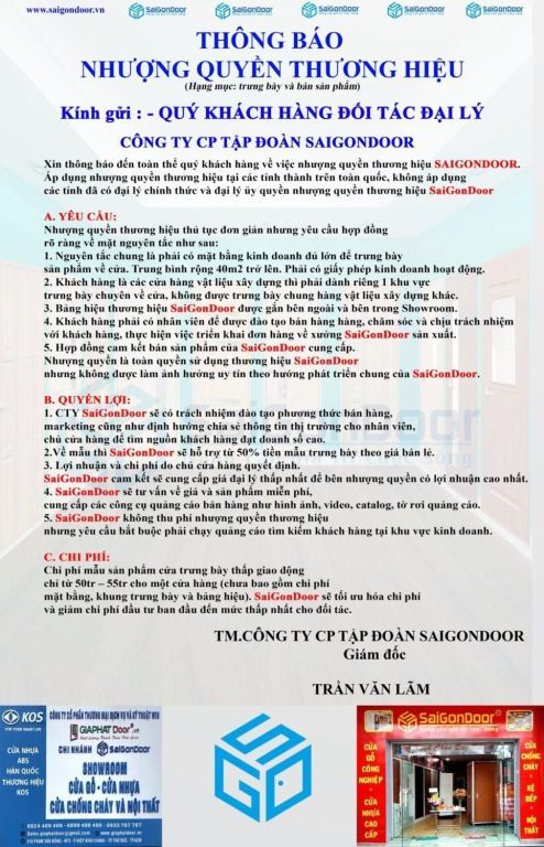 Nhượng Quyền Thương Hiệu SaiGonDoor Việt Nam 2 Nhượng quyền thương hiệu Saigondoor