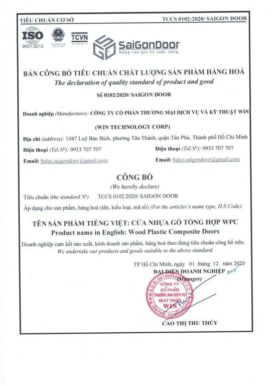 CÓ NÊN SỬ DỤNG CỬA NHỰA COMPSOITE CHO NHÀ TẮM HAY KHÔNG 18 Giấy kiểm định chất lượng hợp chuẩn về cửa nhựa gỗ Composite