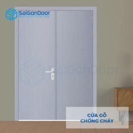 Cửa gỗ chống cháy GCC Cua go chong chay 2P son xam trang