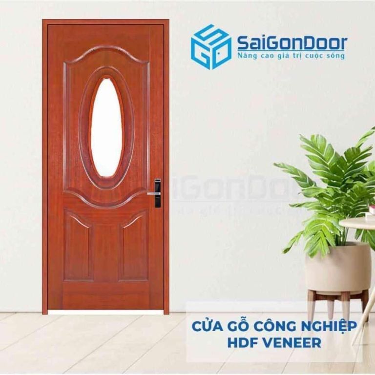 Cửa HDF Veneer Panel oval kết hợp kính Oval
