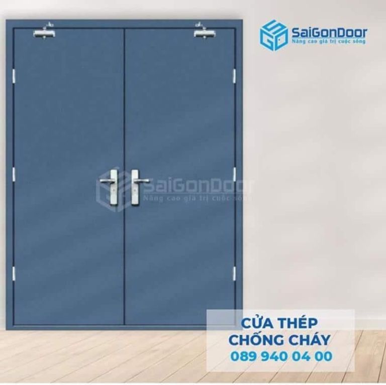 Cửa thép chống cháy 2 cánh xanh cực bền Cửa thép chống cháy 2 cánh xanh cực bền