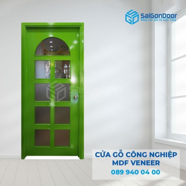 Cửa gỗ công nghiệp MDF Veneer ô kính Cửa gỗ công nghiệp MDF Veneer ô kính