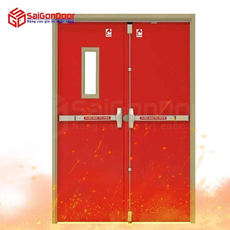 Cửa chống cháy có ô kính là gì? Những lưu ý khi lắp đặt cửa chống cháy có ô kính 12 Cua thep chong chay 2P1G1 thanh thoat hiem doi.jpg