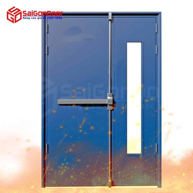 Cửa chống cháy có ô kính là gì? Những lưu ý khi lắp đặt cửa chống cháy có ô kính 13 Cua thep chong chay 2P1G1 xanh duong 1.jpg 1