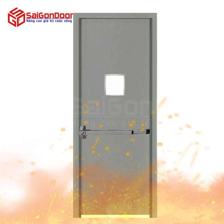 Cửa chống cháy có ô kính là gì? Những lưu ý khi lắp đặt cửa chống cháy có ô kính 16 Cua thep chong chay P1G1 xam thanh thoa hiem.jpg